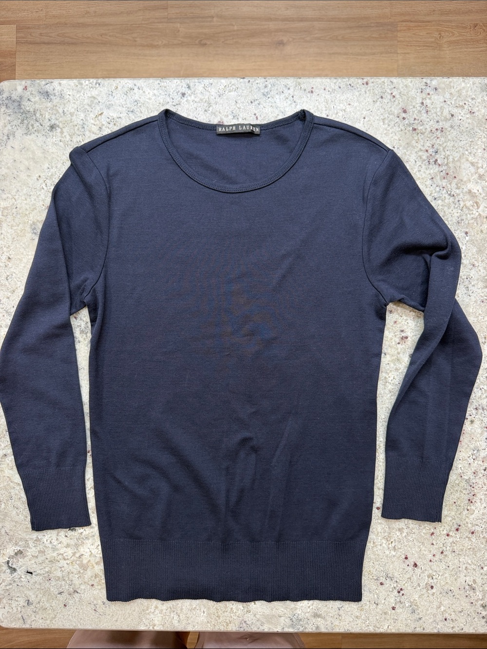 Ralph Lauren Black Label Navy Blue Fine Knit Crewneck Long Sleeve Sweater Small